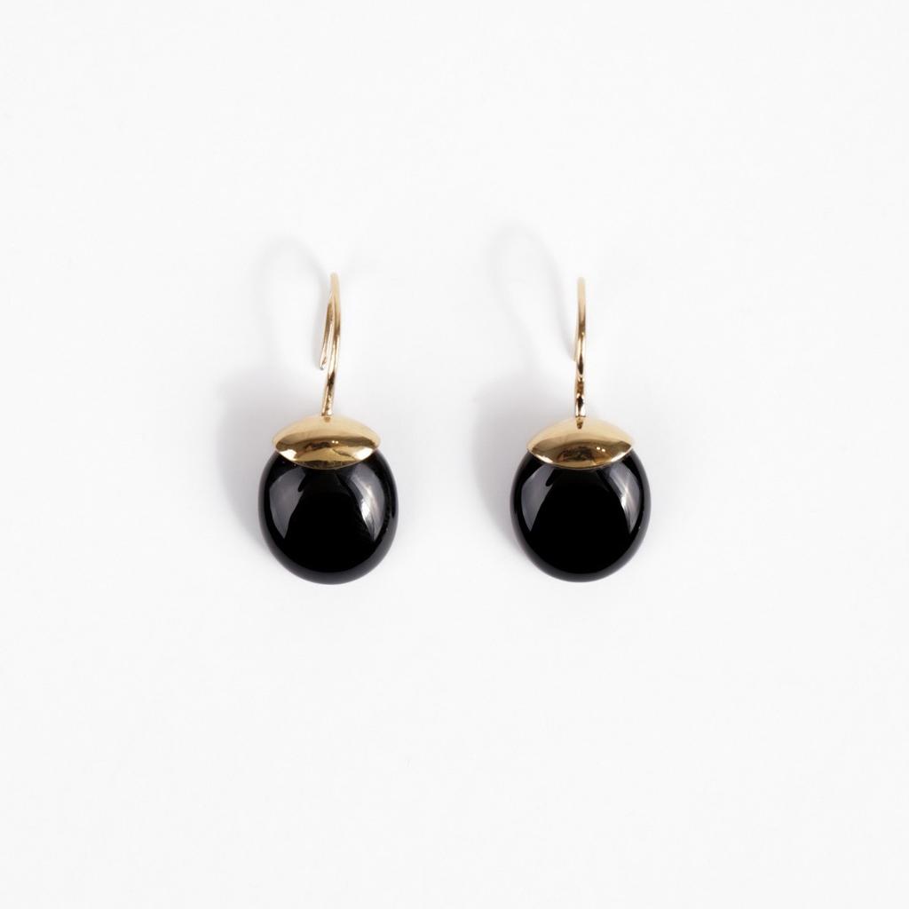 Niche Personality Unique Simple Fashion Brass Plated 18K Real Gold Inlaid Black Agate White Fritillary Pendant Earrings Women