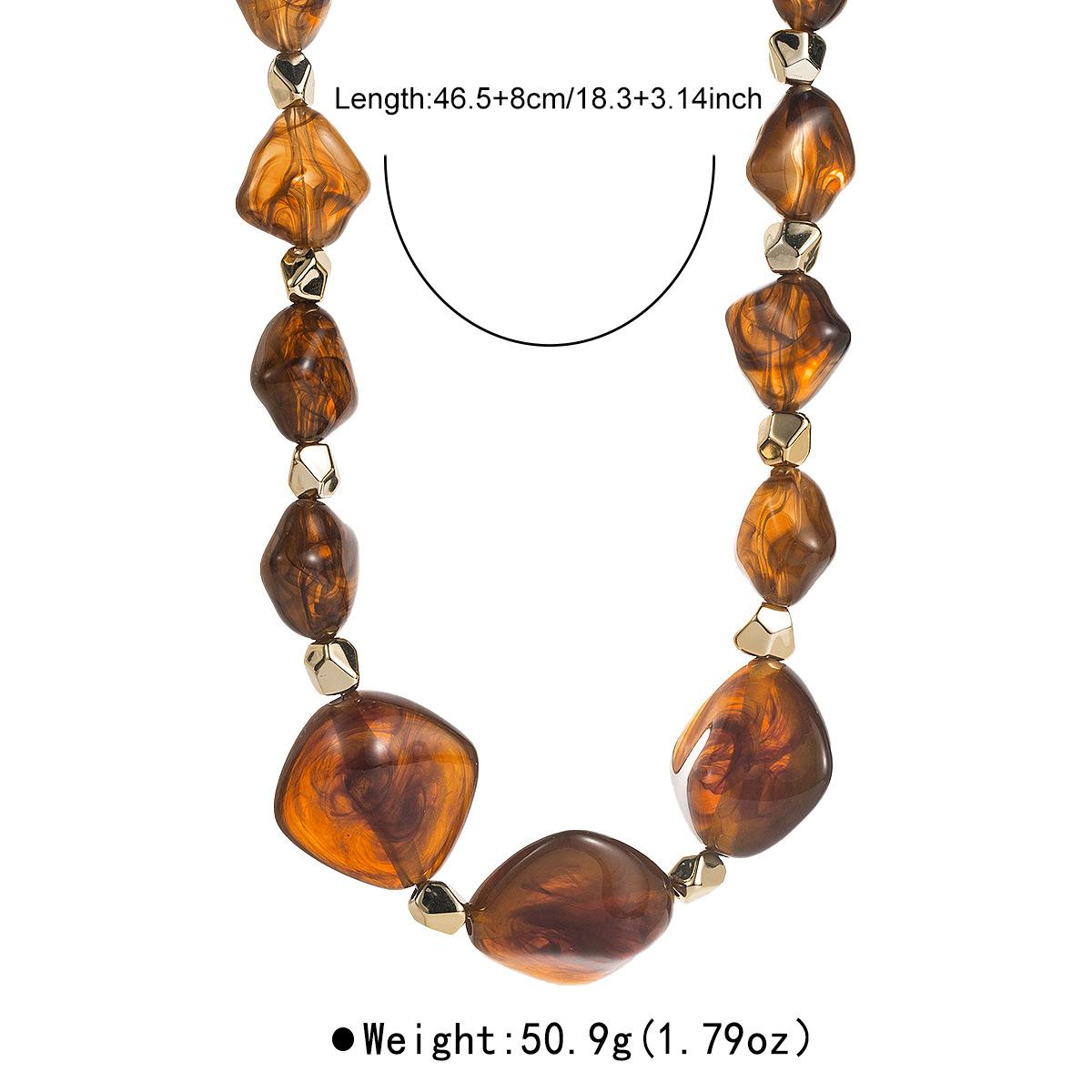 Модное Винтажное Янтарное Смоляное Сплавное Пэчворк Ожерелье Маillard Геометрическое Бусины Ключица Цепочка Модное Универсальное Женское Украшение