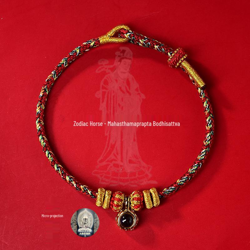 2026 Year of the Horse Zodiac Red String Bracelet with Micro-Carved Buddha Projection and Eight Guardian Deities