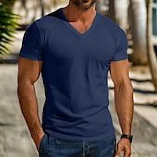 Весна Лето Мужская Модная Футболка с V-образным вырезом и вырезом «сердечко», Быстросохнущая, Дышащая, Повседневная, Спортивная, Личность, С коротким рукавом для мужчин XXXL темно-синий