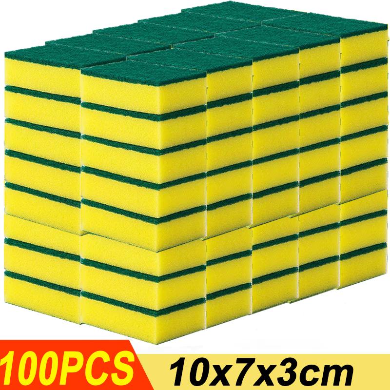100/5pcs Kitchen Dishwashing Sponge Cleaning Rub Pot Rust Stains Removing Tableware Brush Scrub Sponges Scouring Pad Wholesale