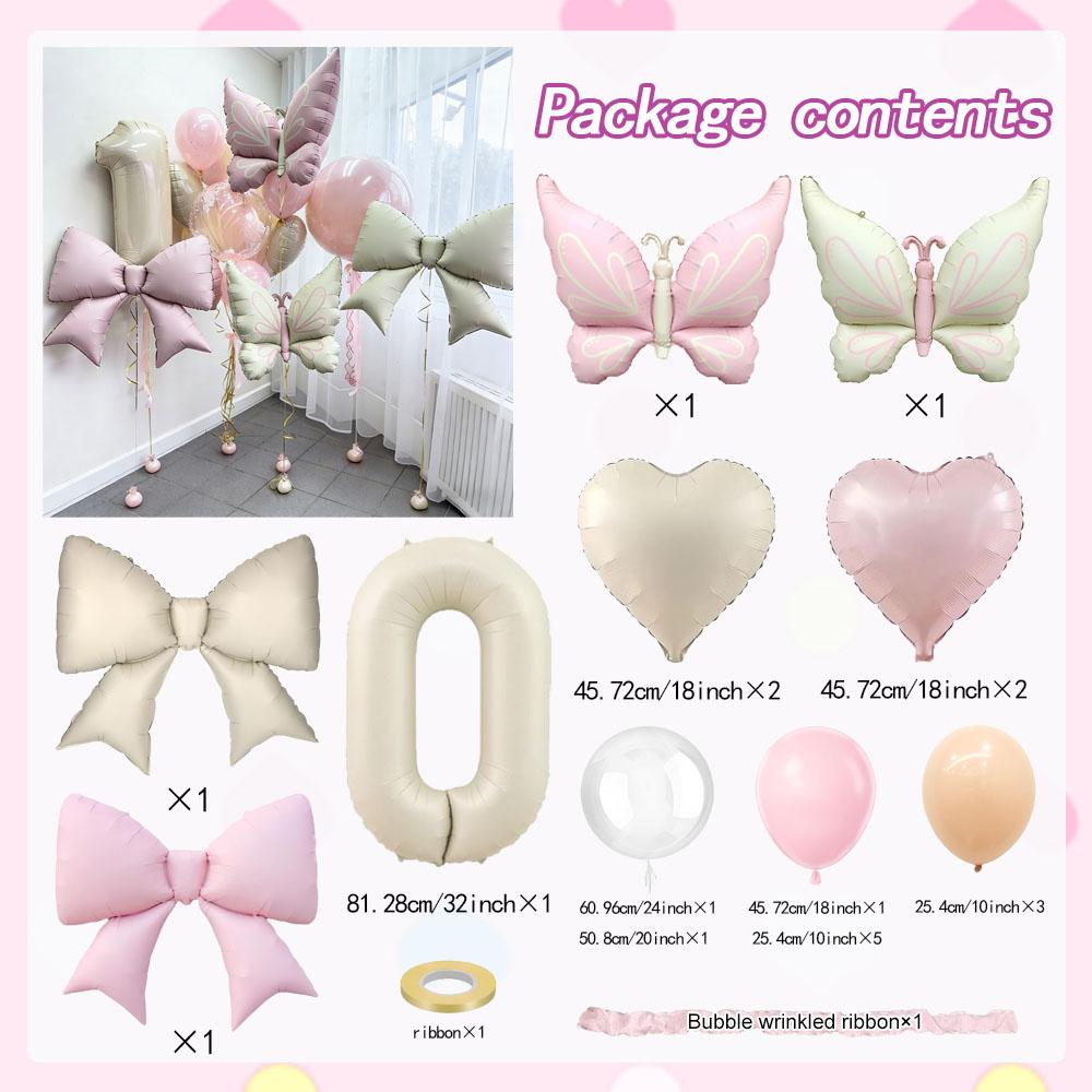 32 Inch Milk White Digital Balloon 0-9 Butterfly and Bow Shaped Balloon for Birthday Party and Anniversary Decoration