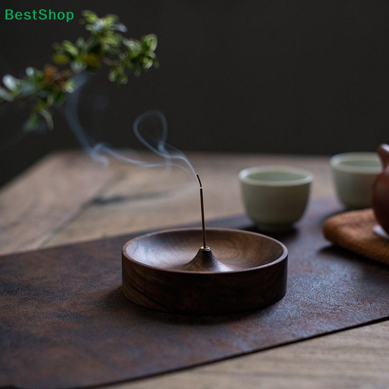 Natural Wood Incense Holder with Brass Insert, Handmade Incense Burner for Sticks & Ash Catcher