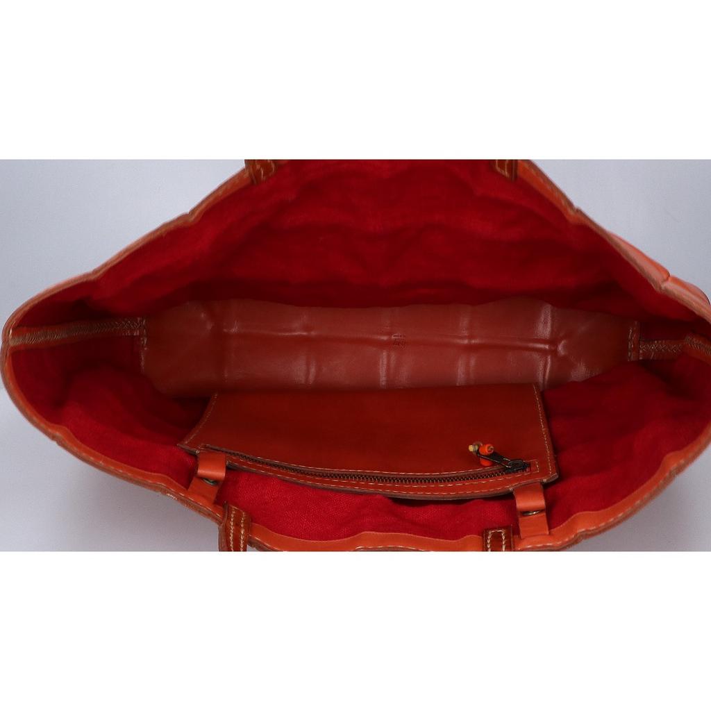 HENRY CUIR Omino Embroidered Leather Tote Bag Orange brownUsed