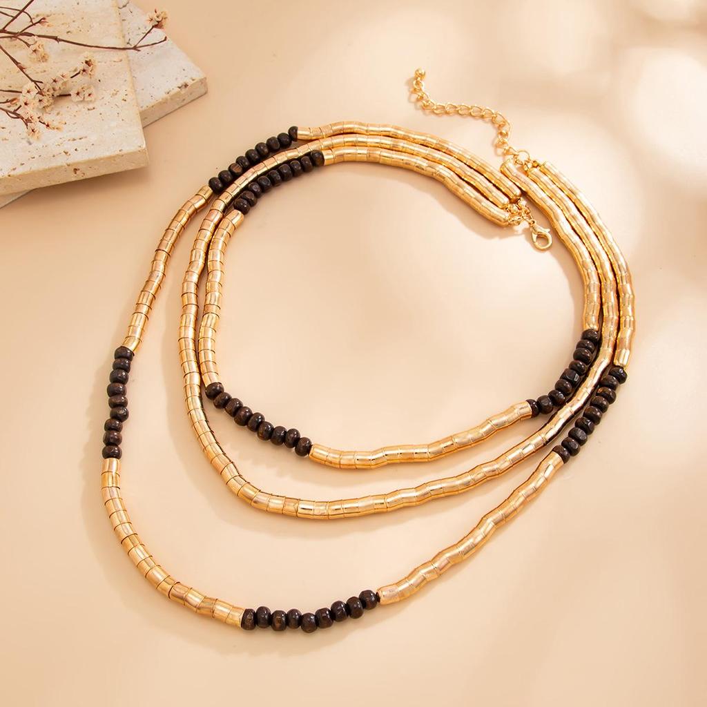 Multi-Layer Beaded Necklace with Colorfast Finish and Light Luxury Style