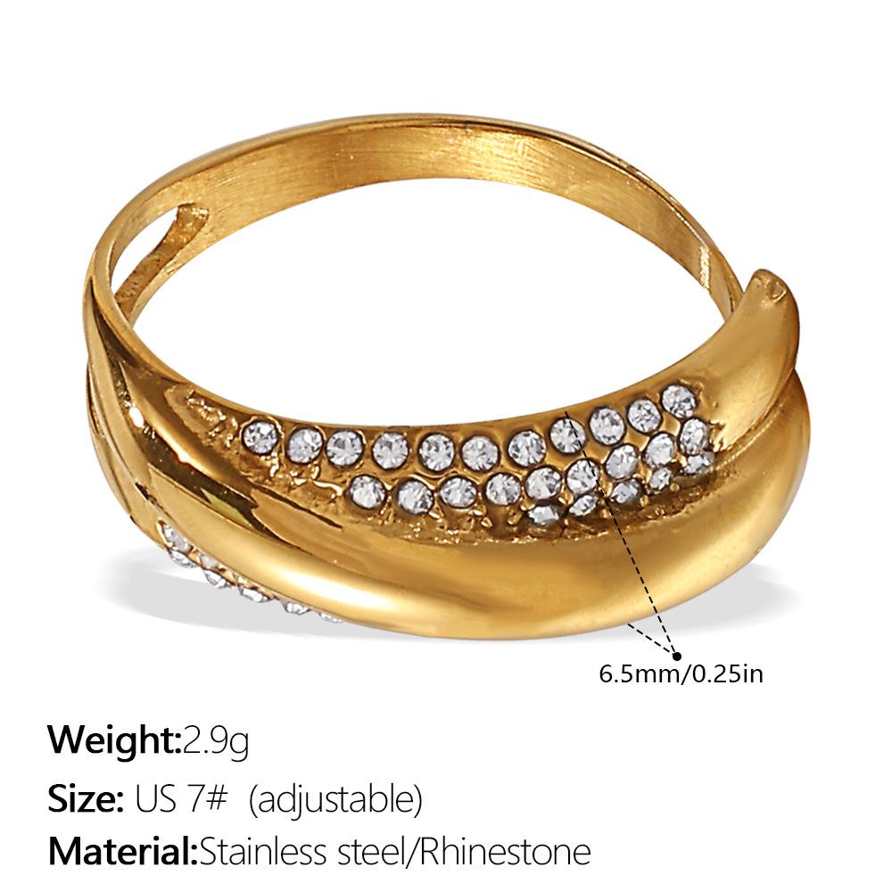 Three-layer Ring with Rhinestones, Stainless Steel Fashion Simple Design, Gold-plated Stainless Steel Ring for Women