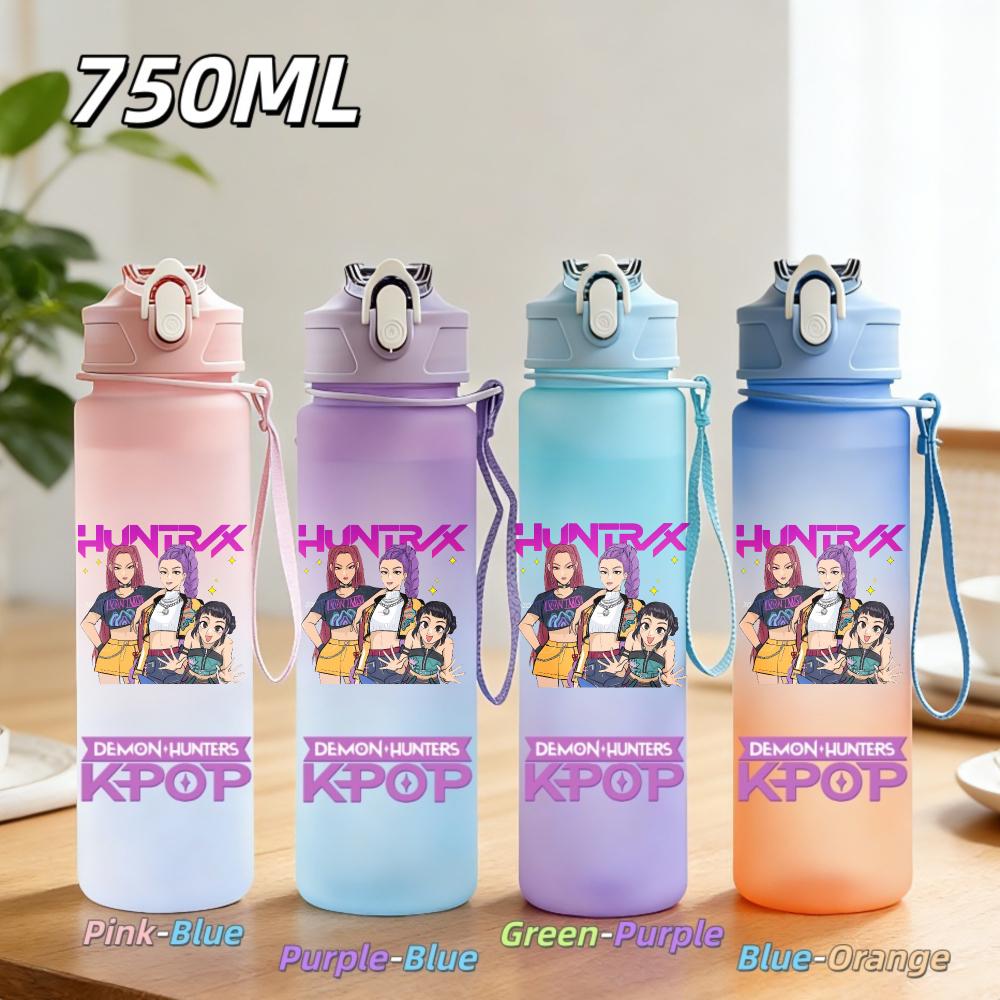 750ML Anime KPop Demon Hunters Sports Water Bottle Leak Proof Colorful Straw Cup Portable Water Bottle designed for Outdoor Sport Fitness