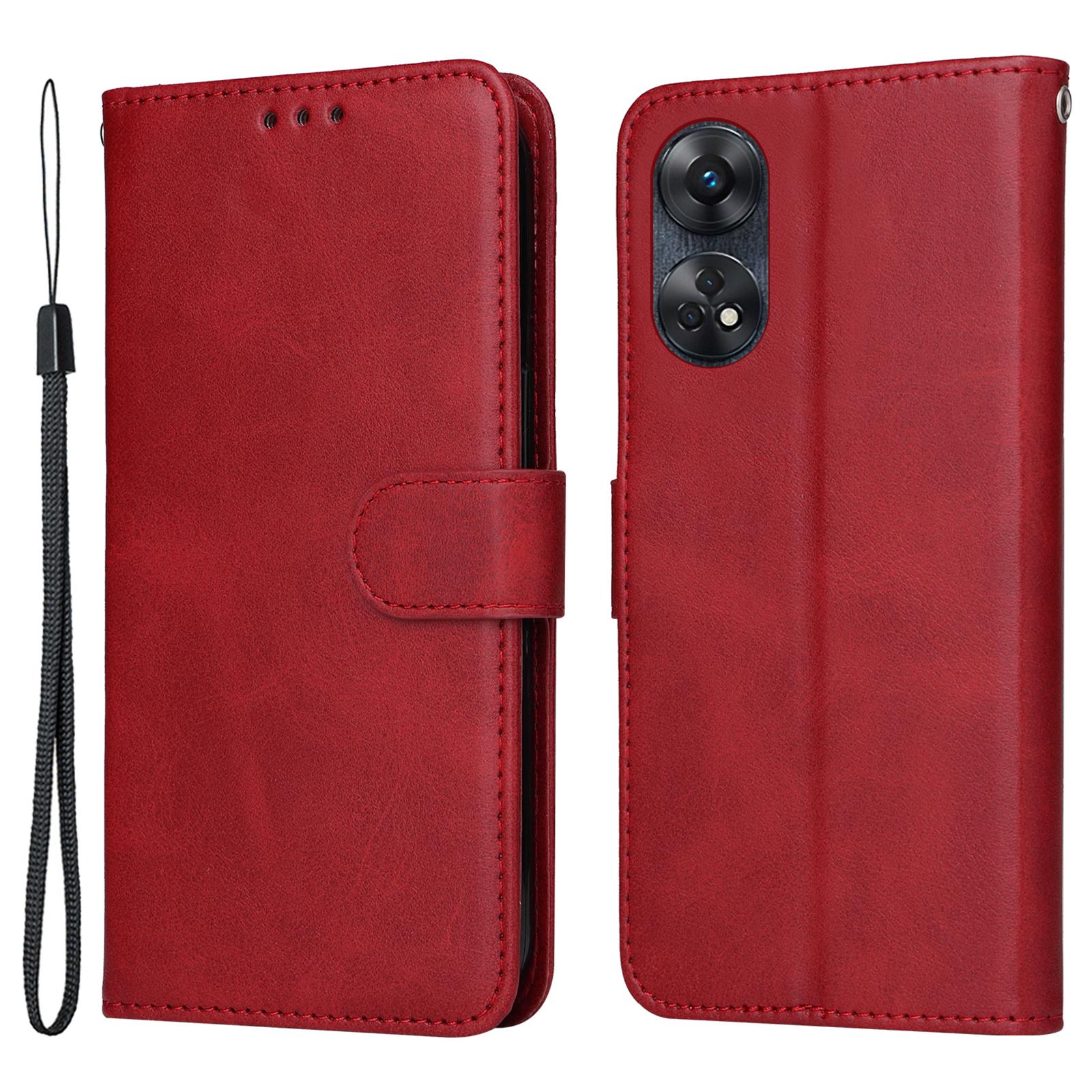 

Для телефона Oppo Reno8 T 4G Кожаный чехол Текстура теленка Подставка Кошелек Защитная крышка для телефона Red