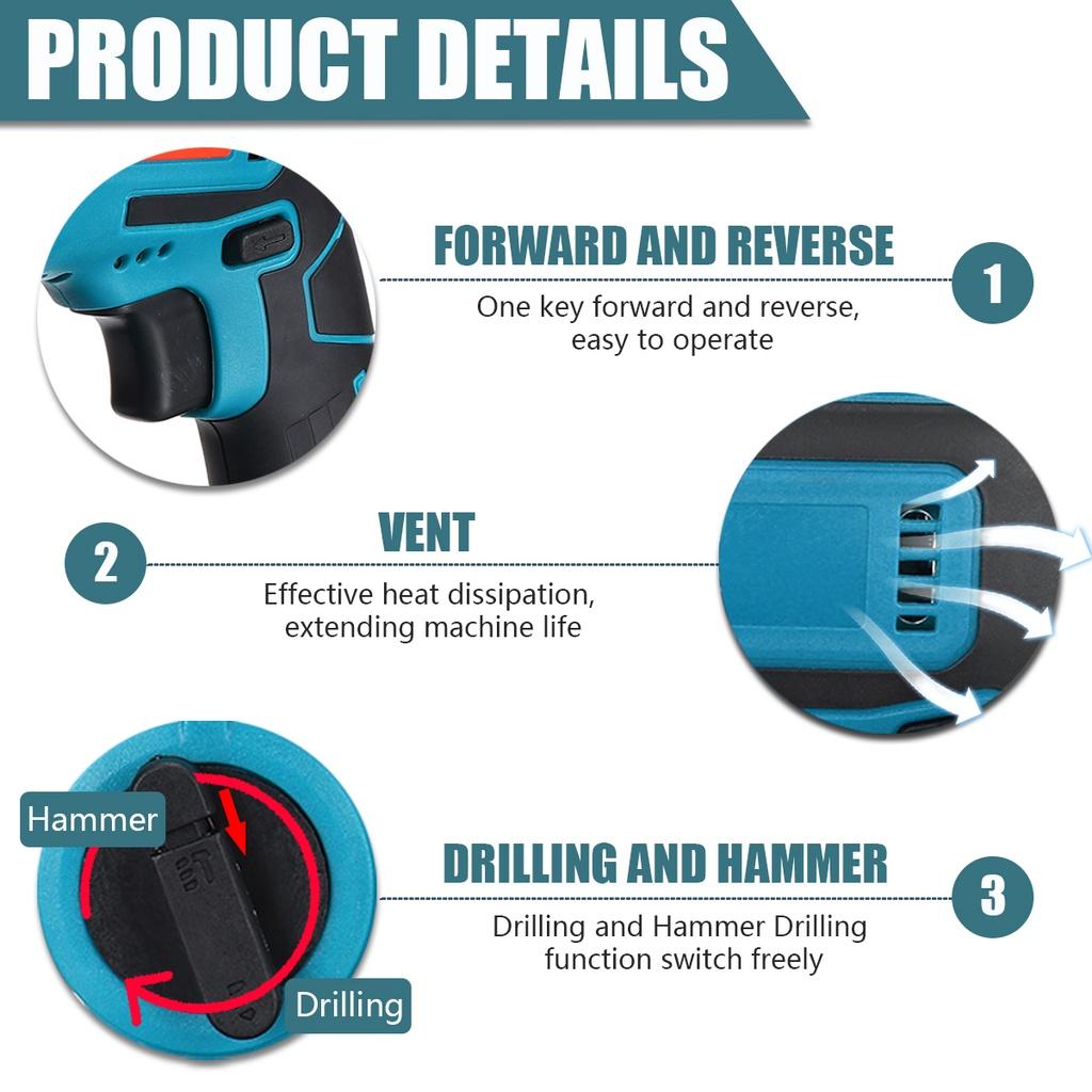 6200RMPM 88VF Electric Rotary Hammer Rechargeable Cordless Multifunction Hammer Impact Drill 25cm * 17cm