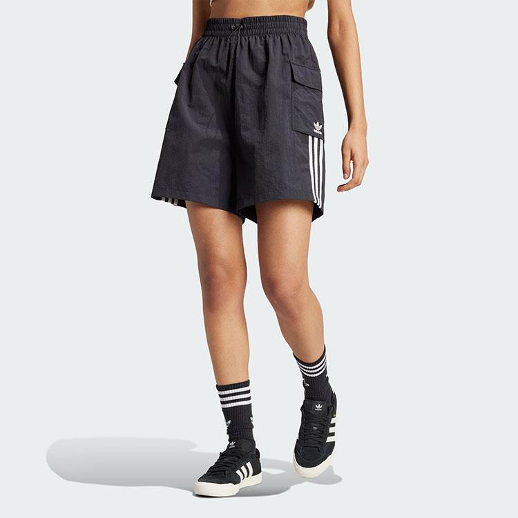 Adidas Originals Adicolor Cargo Shorts With Striped Print Logo And Mid-Rise Relaxed Fit Women Bottoms Black JH1077