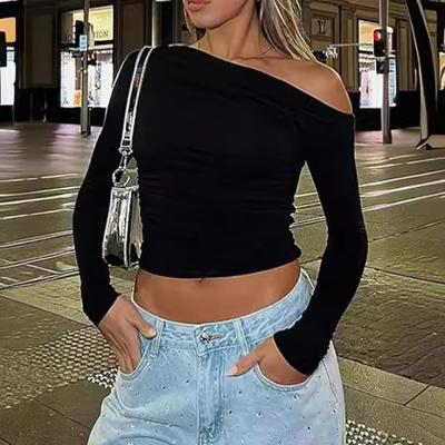 T-shirt Women's Spice Girl Long Sleeve Bottom Shirt Casual Slash Shoulder Top Slim Shoulder Women's Clothing