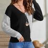 Women's Base Layer Pullover Thick Patchwork Knitted V Neck Sweater Elegant Versatile Top Fashionable and Versatile Luxurious Relaxed Versatile Top