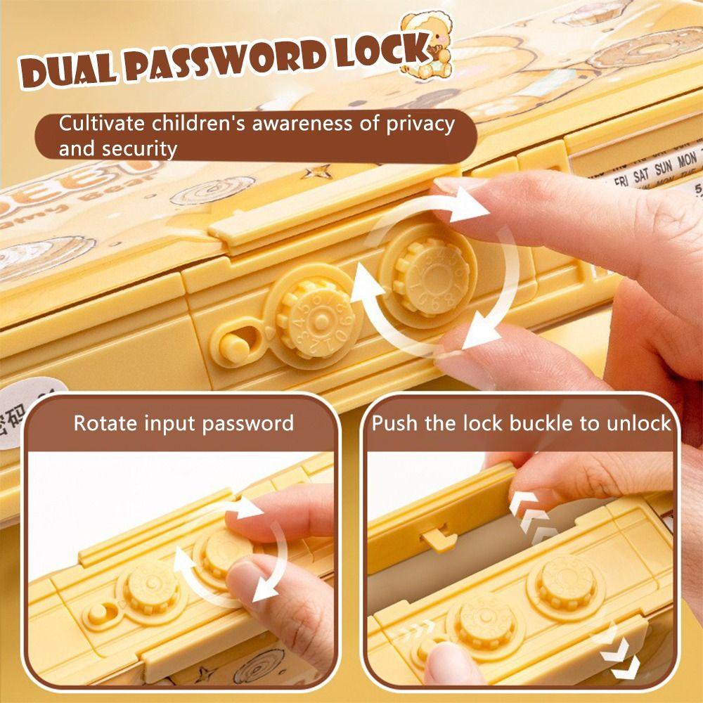 with Combination Lock Stationery Box Double Layer Mechanical Pen Box Pen Bag  Students
