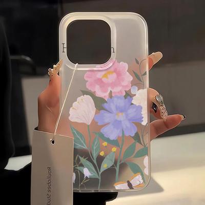Mobile Phone Cases for iPhone 11 13 15 Pro Max 12 14 Pro Max Case iPhone 16 15 Plus 13 Pro 12 Frosted Texture Painted Cartoon Flowers