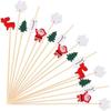 100Pcs Christmas Disposable Bamboo Skewers Food Picks Fruit Fork Party Cake Dessert Salad Sticks Toothpick Skewer