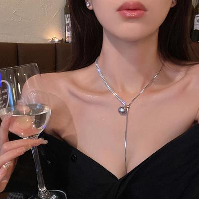 Collier long à pampilles diamant perle à tirer chaîne de clavicule légère de luxe chaîne de cou tendance