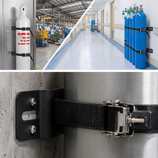 Safety Gas Cylinder Support Propane Tank Holder, Heavy Duty Steel Wall Mounted Bottle Fixing Bracket, Camping Bracket Adjustable Ratchet Strap
