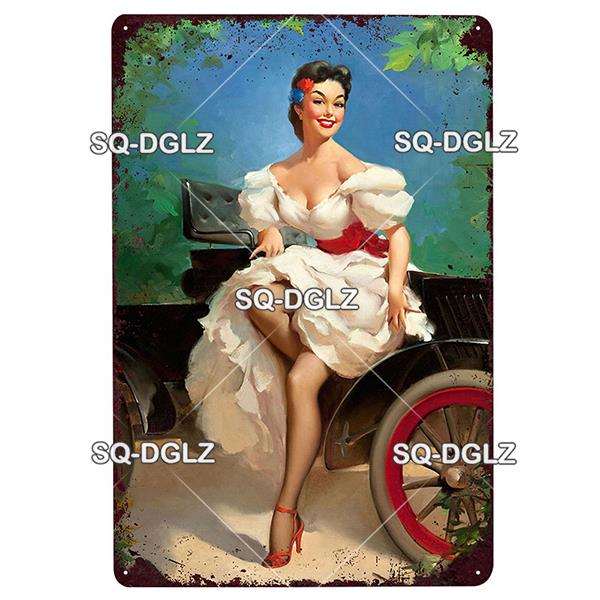 [SQ-DGLZ] Pinup Girl Plakette Metall Vintage Bar Möbel Teller Garagenschild Vintage Deko Man Cave Dekoration Geschenk