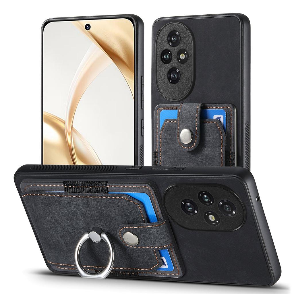 D2 for Honor 200 5G Case Elastic Card Holder Ring Kickstand Leather+TPU Phone Cover