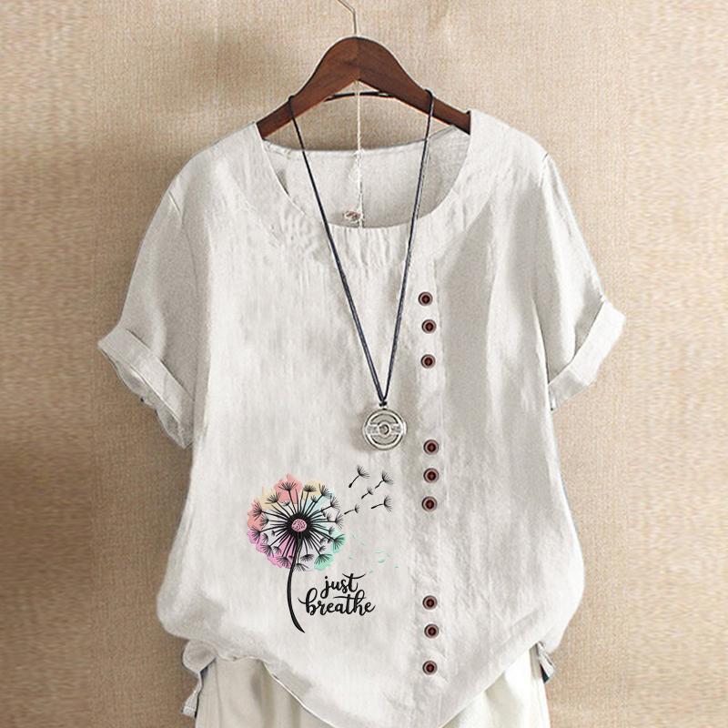 

Женская модная футболка с коротким рукавом с принтом в виде цветного одуванчика, свободная хлопковая рубашка, повседневная свободная летняя блузка, топы больших размеров 5XL белый