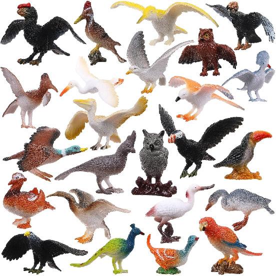 Realistic Bird Figurines, 24pcs Eagle, Parrot, Robin, Owl Toys - Fairy Garden Accessories, Educational Learning Dollhouse Birthday Cake Topper Gift