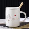 Couple Suit with Cover Spoon Ceramic Cup Opening Small Gift Mug for Girls High Temperature Resistance Large Capacity Water Cup for Household Use