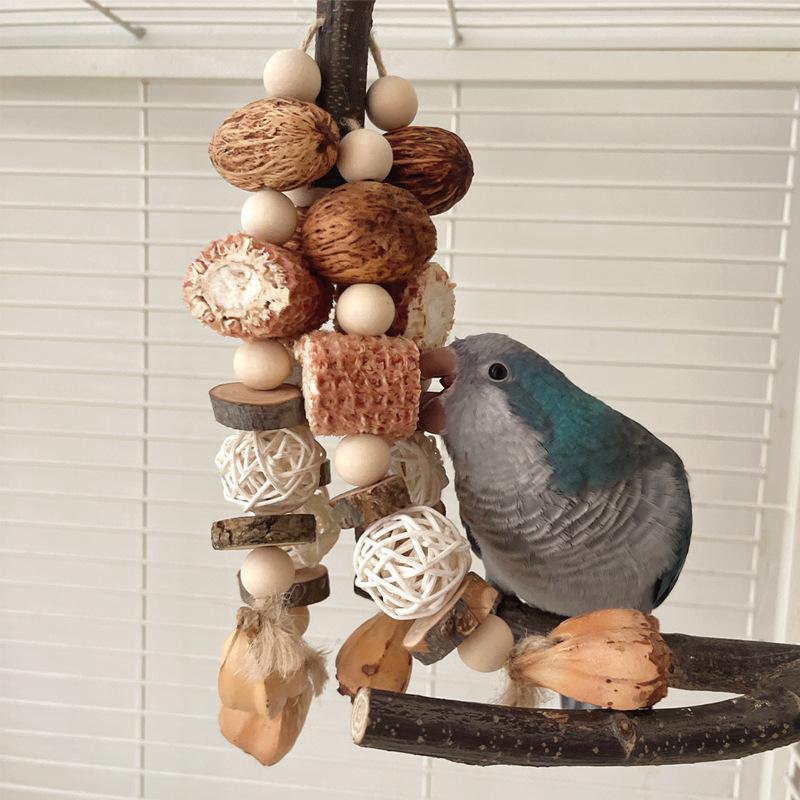 Parrot Toy Birds Gnaw On Strings of Barnacles, Mountain Pineapples, Apple Wood, Nuts, and Corn Cobs, Tearing and Destroying Beaked Bird Toys