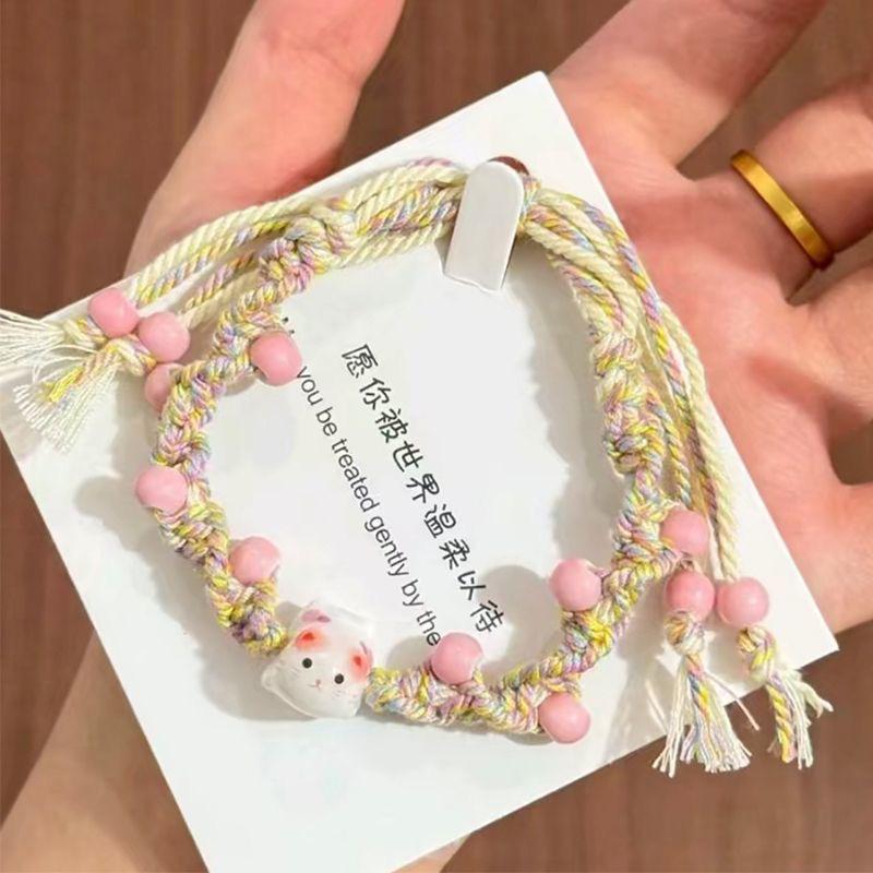 Handmade Adjustable Cartoon Cat Bracelet for Couples & Friends - Ideal Girlfriend Gift