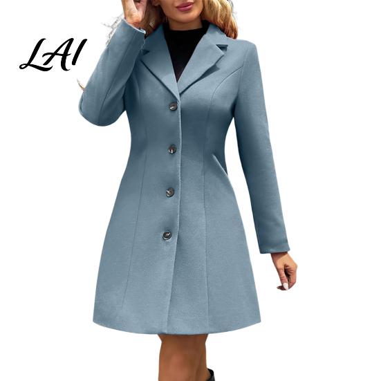 Single Breasted Coats Notch Lapel Collar Long Coat for Women Sleeves Women Casual Blazer Jacket Slim Fit Solid Color Outerwear Fall Winter Jacket