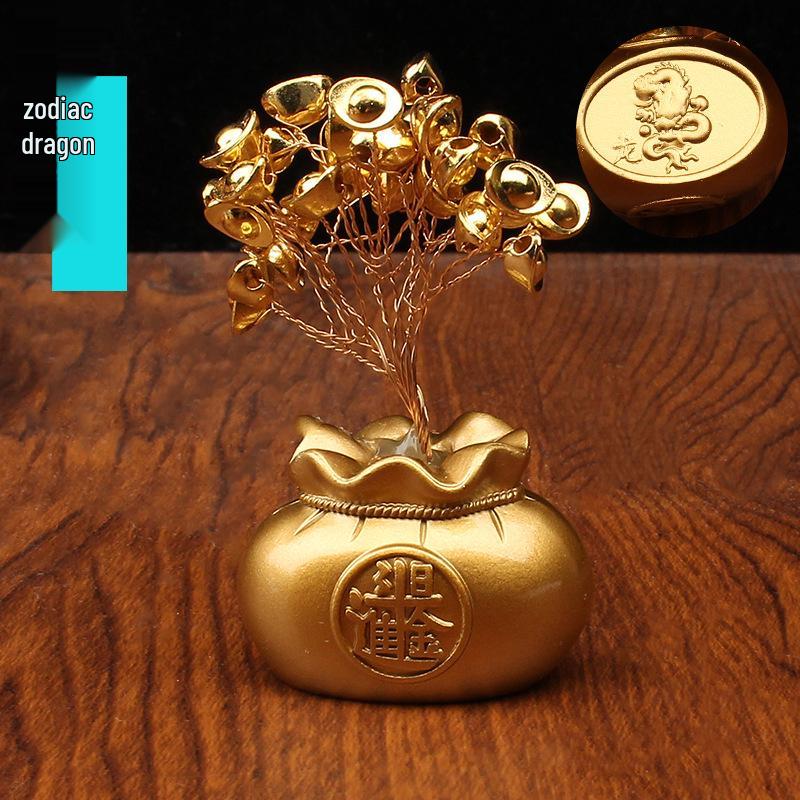 Prosperity Money Bag Ornament: Daily Income Gold Tree, Creative Desktop Decor, New Home Entrance, Hall & Car Gift.