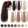 Long Wavy Kinky Curly Velcro Clip In Ponytail Hair Extensions Synthetic Natural Color Hairpieces