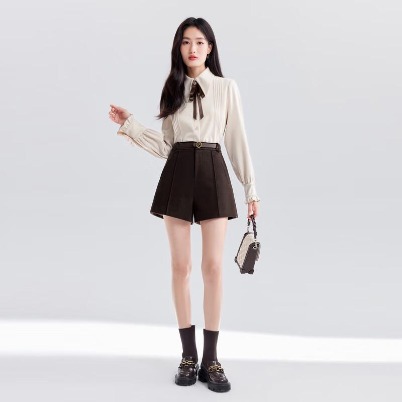 Women's High-Waist A-line Wide-Leg Woolen Shorts
