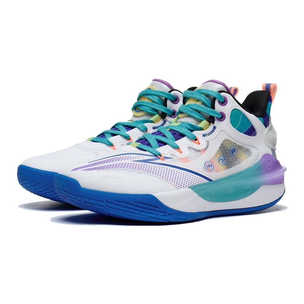 Li Ning Kids Basketball Comfortable Breathable Basketball Shoes Kids Sneakers Standard-White Sauce-Purple Micro-Crystal-Gray YKBT026-5