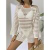 Women S Sexy Hollow Out Knit Long Sleeve Beach Cover Up Dress