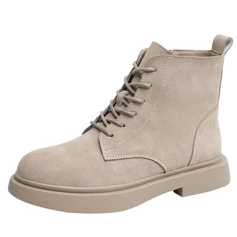 Short Boots for Women 2025 New Matte Leather Women's Shoes British Style Womens Boots Mid Heel Flats Short Boot Platform Shoes