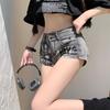American Hot Girl Retro Low-waist Denim Super Shorts Women's Summer New Slim Design Printed Street Hot Pants
