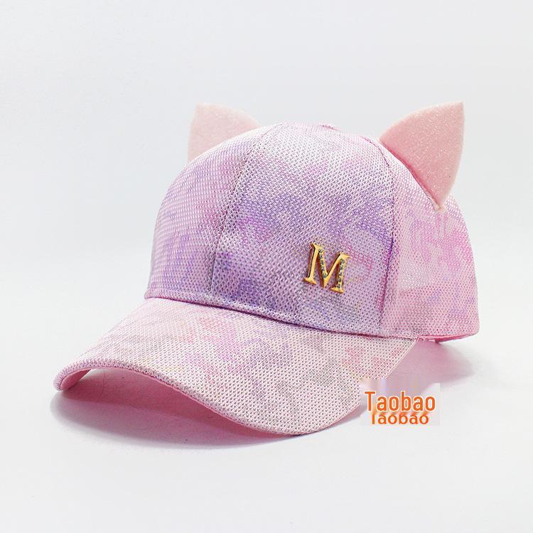 

Корейская дышащая сетчатая шляпа с кошачьими ушками из пайеток – милая, универсальная кепка-утка для весны и лета. Adjustable