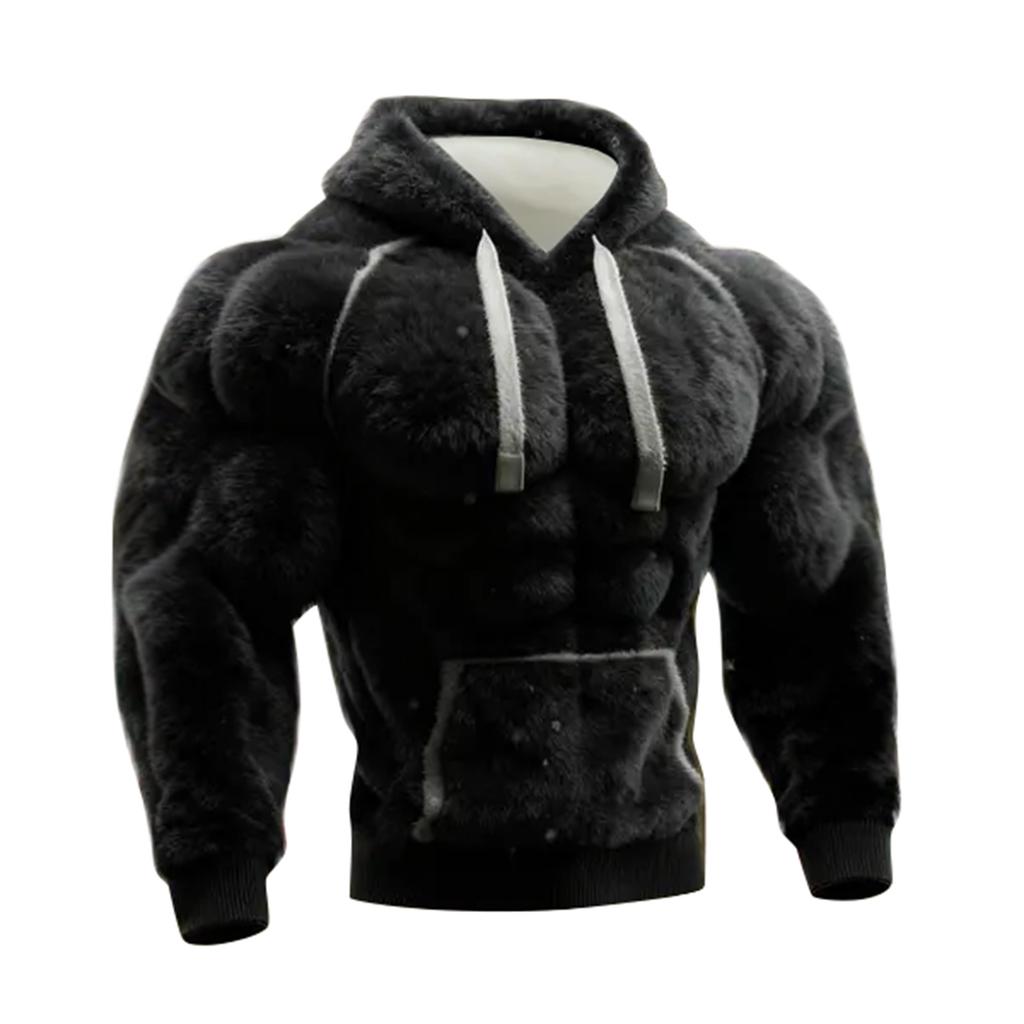 Men's Christmas Muscle Ugly Print Long-Sleeve Casual Sports Hooded Sweatshirt