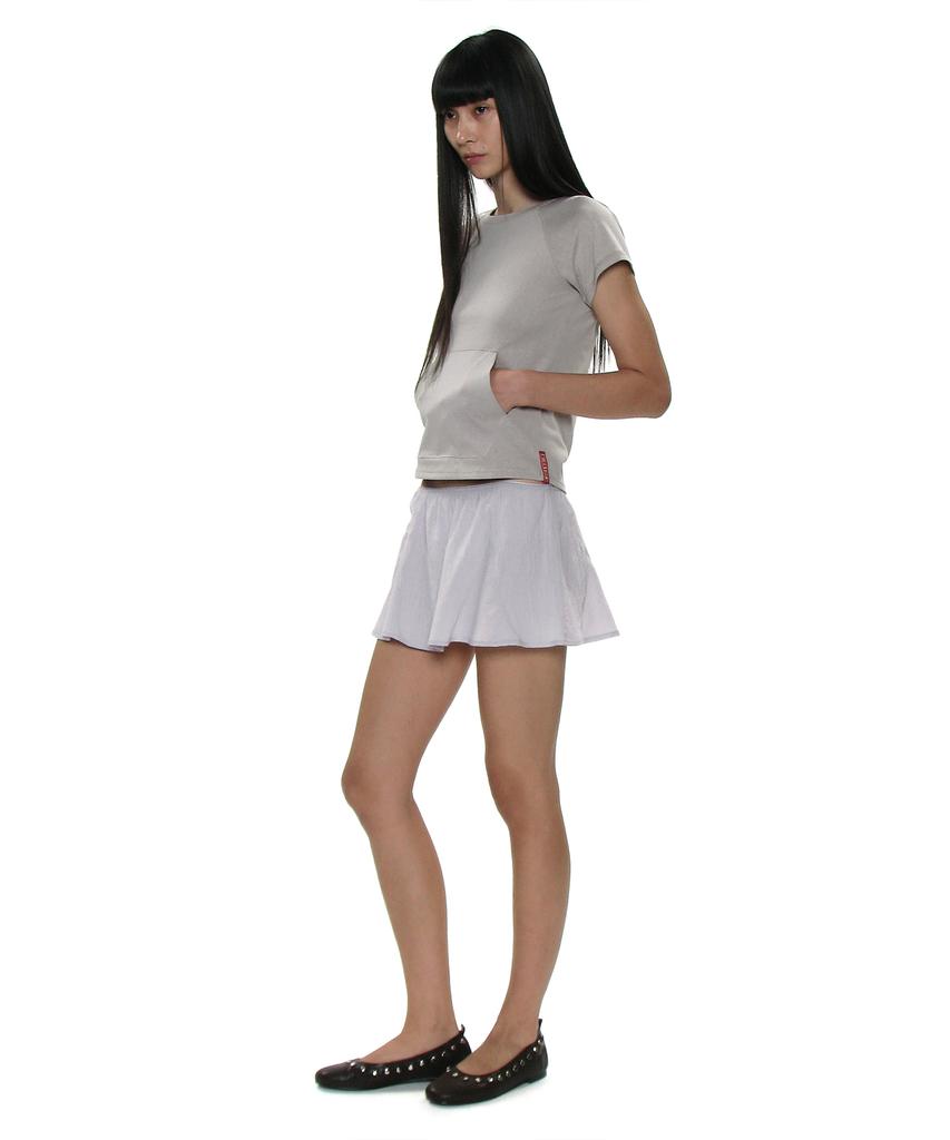 PARTIMENTO WOMEN Pwc Cotton Lace Trim Gored Mini Skirt_Light Grey