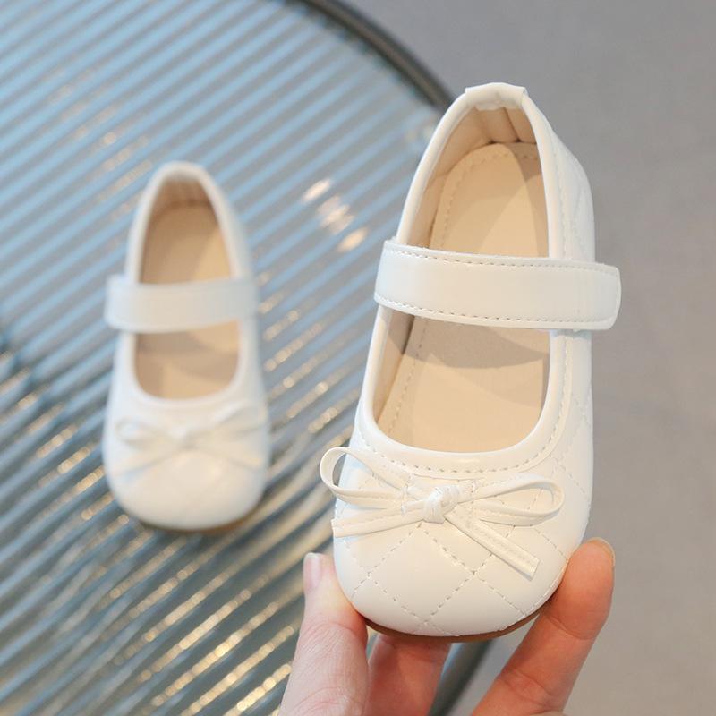 Kids Quilted Bow Decor Mary Jane Velcro Strap Flat Shoes 21 белый
