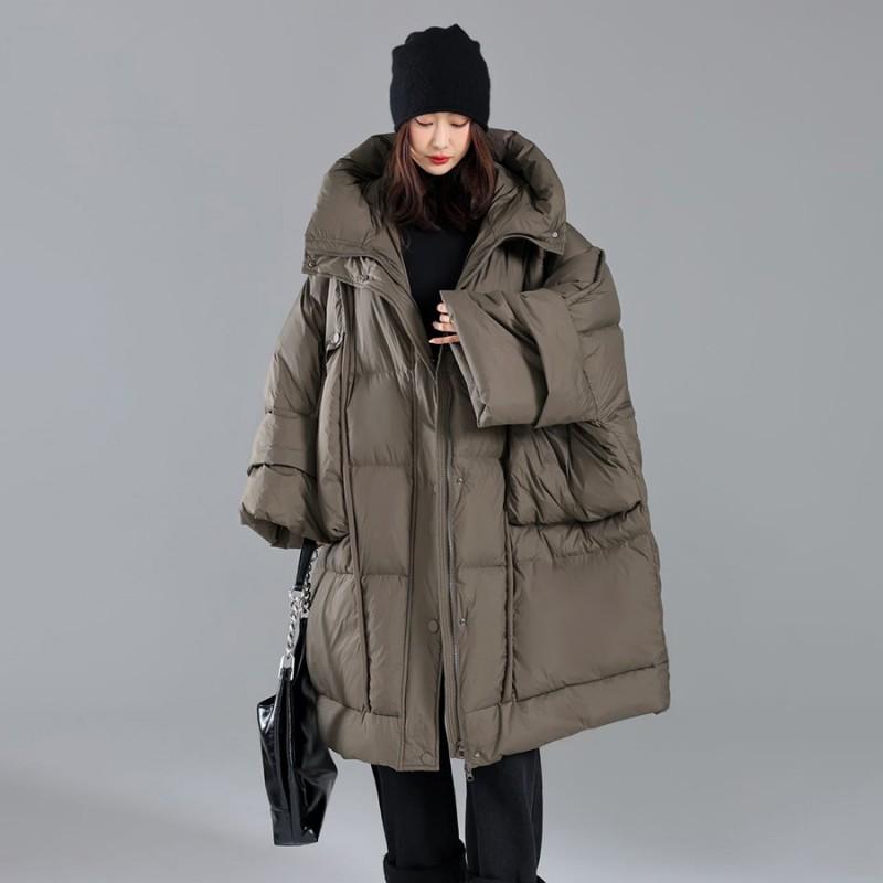 Womens Oversized Long Hooded Down Jacket 50% Duck Winter Coat Loose Fit Korean Style