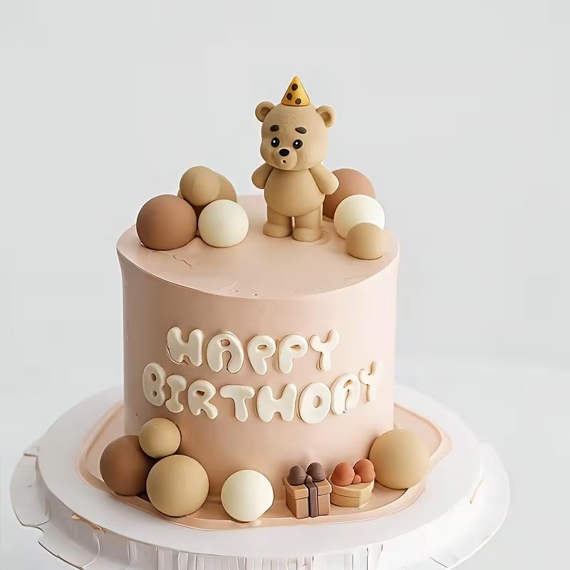 Décorations de Gâteau Ours Mignon Ours en Peluche Marron Topper pour Gâteau pour Enfants Garçon Fille Fête d'Anniversaire 1ère Décoration Mariage Douche de Bébé Fournitures