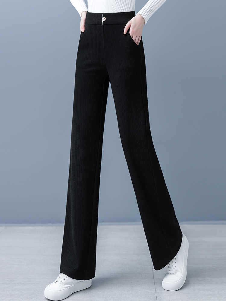 High-Waisted Slim-Fit Straight-Leg Pants: Versatile, Elastic Waist, Thickened for Autumn & Winter