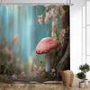 1pc Fantasy Mushroom Bath Curtain - Enchanted Fairy Tale Glow, Red Cap & White Spots Mushroom with Ethereal Forest, Pink Flowers