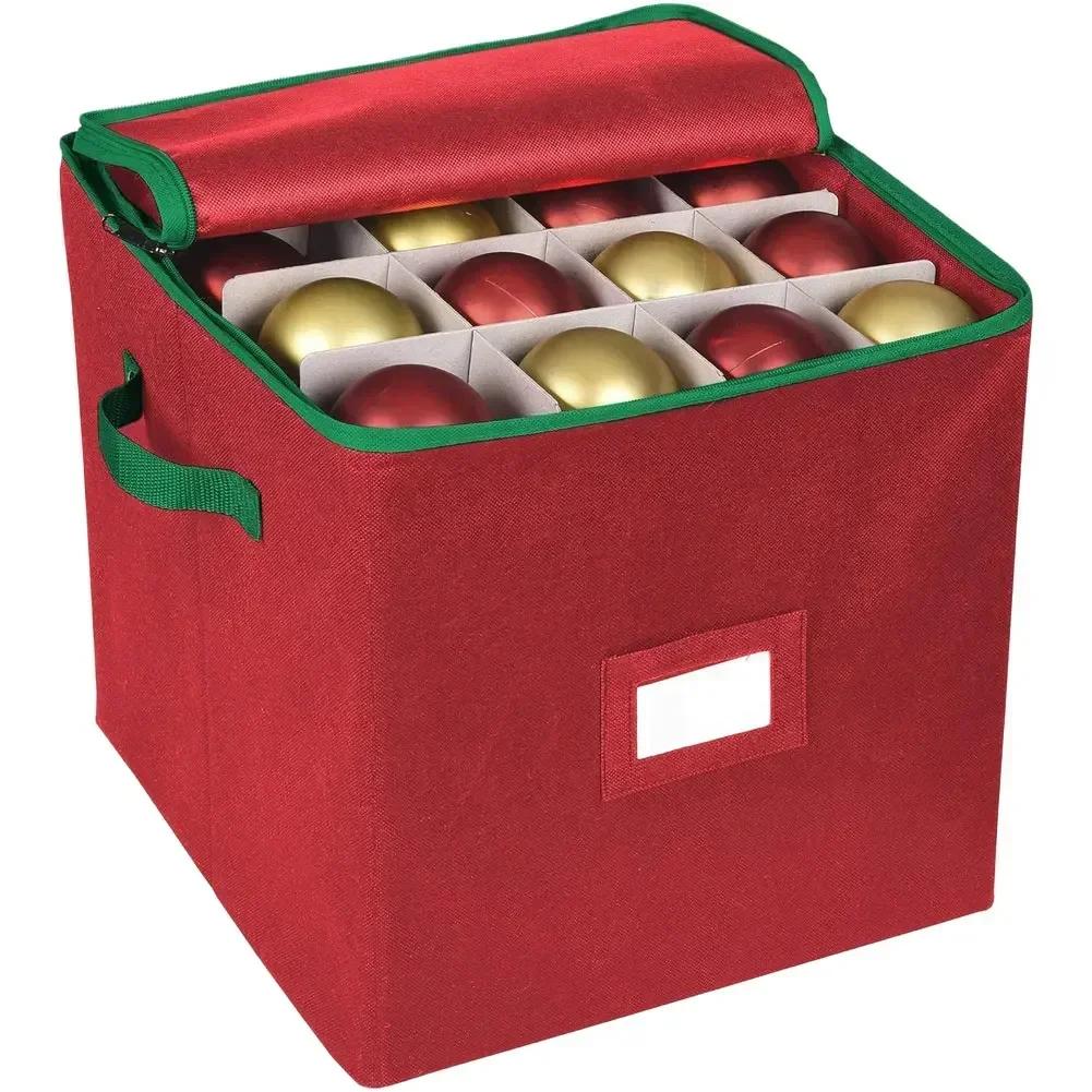 1PC Christmas Bauble Storage Box With Dividers 64-Grid Xmas Storage With Zippered For Christmas Ball Storage Home Decoration