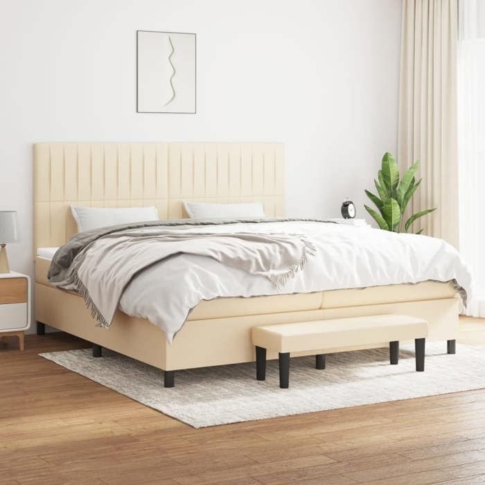 Slatted Bed Base with Mattress - Maison Exclusive - 200x200 Cm - Adjustable Headboard - Cream