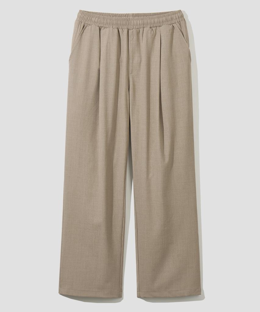 AGOD Single-Pleat Wide Elastic Waist Slacks [Beige]
