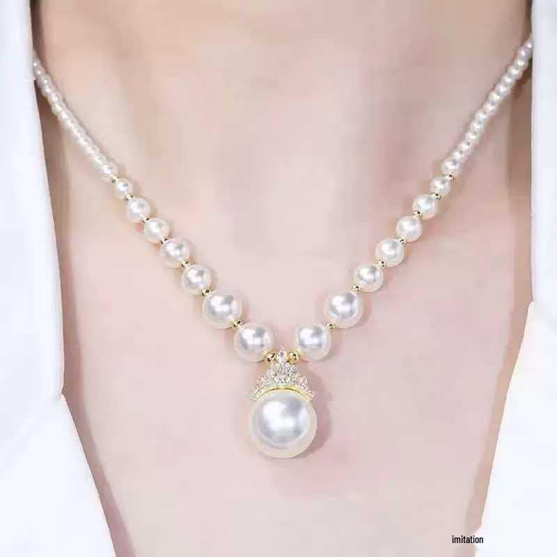 Elegant Zirconia Crown Purple Pearl Necklace for Women - Fashionable High-End Sweater Chain