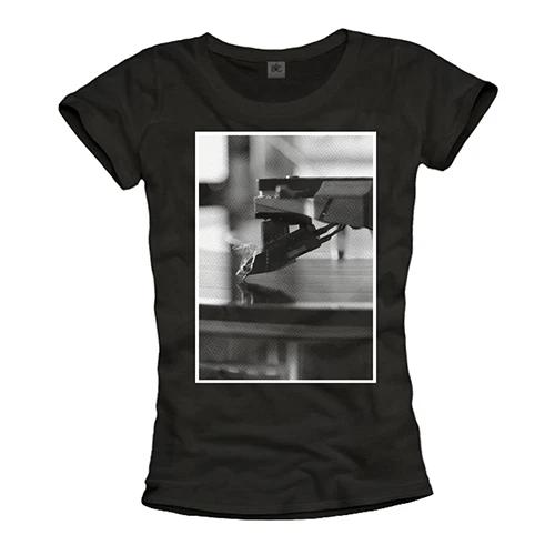 VINTAGE TECHNO MUSIC WOMENS T-shirt WHIT TURTABLE - TOP VINYL DJ GIRL TEE BLACK 3XL