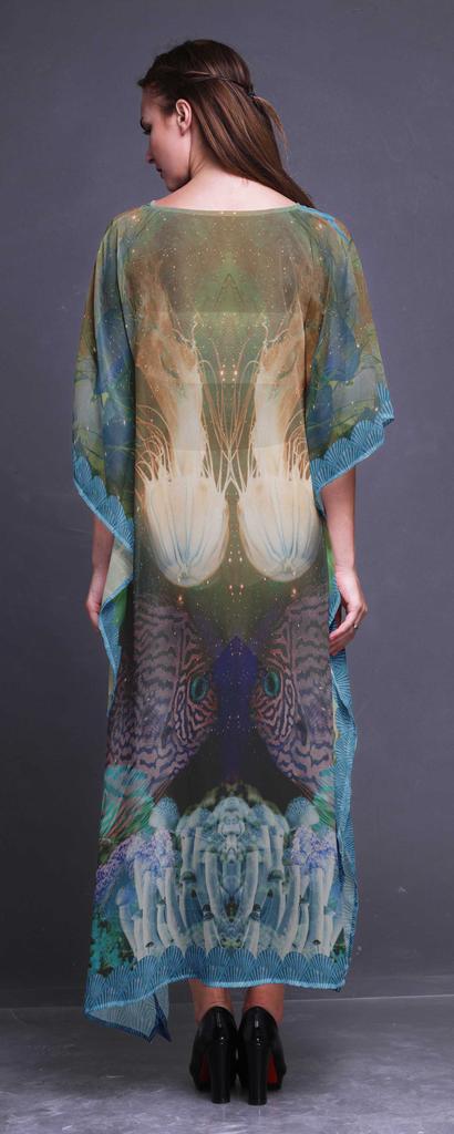 Phagun Clown Fish & Shell Ocean Ladies Kaftan Holiday Loungewear Maxi Dress Beach